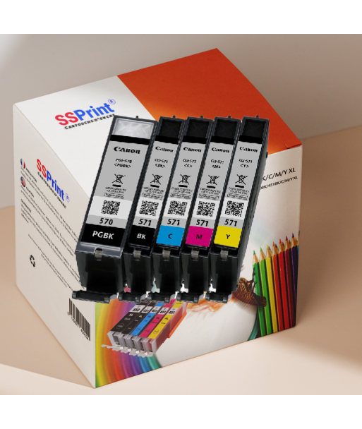 Pack de 5 Cartouches Rechargeables Canon PGI-570 / CLI-571 Noir et Couleur