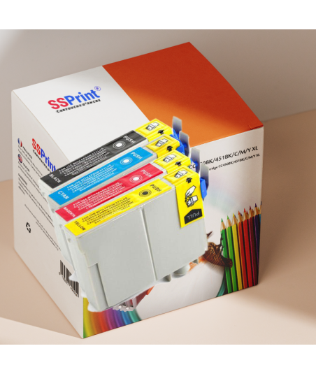 Pack de 4 Cartouches Adaptables Epson T073/1/2/3/4 Noir et Couleur