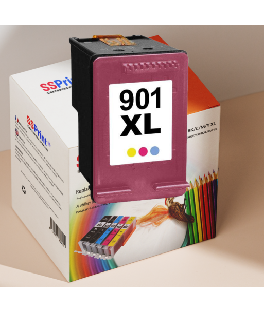 Cartouche Compatible HP CC656AE N°901 Couleur Cyan Magenta Jaune