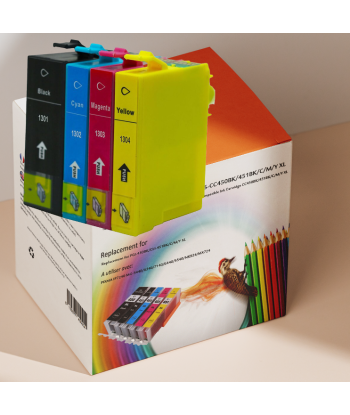 Pack de 4 Cartouches Compatibles Epson T1301 1302 1303 1304 Noir Cyan Magenta Jaune